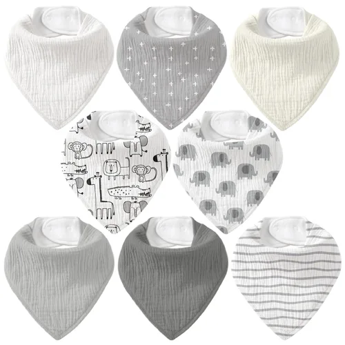 Miniatura 16 de Baberos de muselina para bebé 8 unidades, Babero tipo bandana para babeo y dentición, Algodón suave absorbente para niñas y niños Jardín
