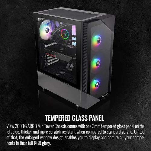 Miniatura 4 de Thermaltake View 200 TG ARGB Motherboard Sync ATX Caja de computadora de torre media de vidrio templado con ventilador ARGB frontal de 0.118 x 4.724