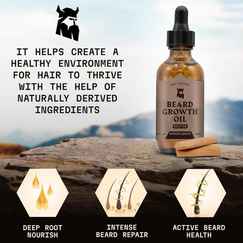 Miniatura 5 de Striking Viking Aceite de crecimiento de barba para hombres, 2 onzas líquidas, sándalo, aceite de barba espesante y acondicionador con biotina