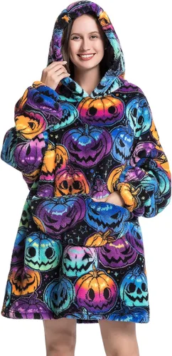 Miniatura 19 de Manta con capucha, sudadera de gran tamaño para adultos, mujeres y hombres, hecha de franela muy suave y cálida, con bolsillo y mangas
