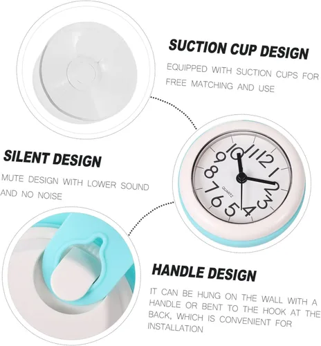 Miniatura 2 de Cabilock Reloj de pared con ventosa para baño, cocina, fácil instalación, gancho de ventosa, mango curvado para uso versátil, marcas de movimiento