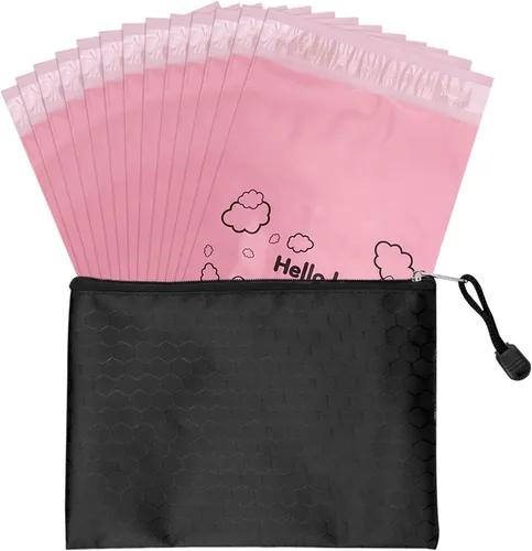 Bolsas de eliminación de higiene femenina opacas, color rosa, 7 x 12 pulgadas, paquete de 100 unidades con bolsa de almacenamiento, para tampones y