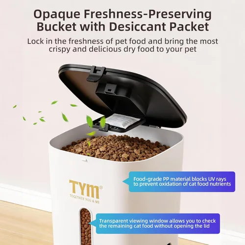 Miniatura 5 de TYM Comedero automático para gatos, dispensador de comida para gatos WiFi de 7 litros con control inteligente de aplicación, alimentador automático