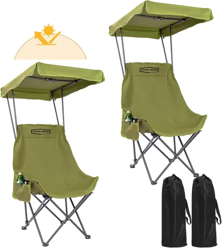 Miniatura 10 de YOUNG WOOD Silla de Camping y Playa Portátil con Toldo de Sombra, Plegable Ligera de Gran Tamaño para Todos, Fácil de Abrir y Cerrar Sin