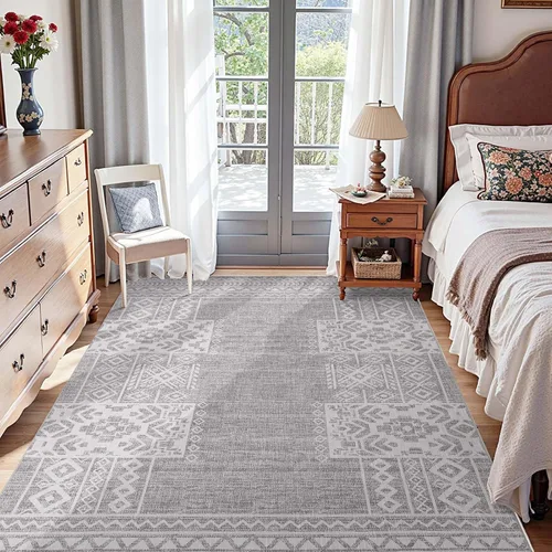 Miniatura 9 de jinchan Alfombra vintage de pasillo de 3 x 8 pies, ultrafina, lavable, bohemia, geométrica, antideslizante, no desprende pelusa, para dormitorio