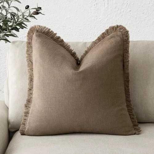 Miniatura 57 de Foindtower Fundas de almohada decorativas de lino con flecos, acogedora funda de cojín bohemia estilo farmhouse con borlas, funda de almohada