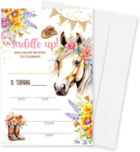 Miniatura 6 de Invitaciones de cumpleaños para niña, 20 invitaciones temáticas de lentejuelas con purpurina de doble cara con sobres para niña, recuerdo de fiesta
