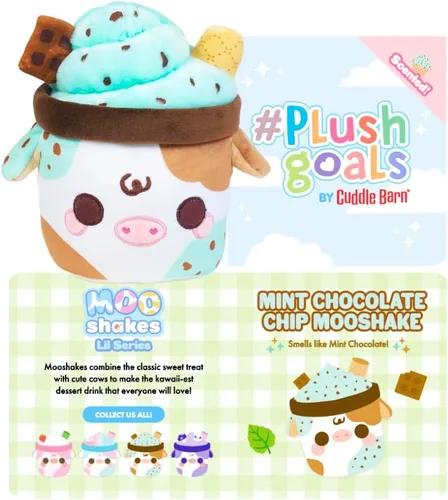 Miniatura 3 de Cuddle Barn PlushGoals Mooshake con chispas de chocolate menta Juguete de peluche súper suave con aroma kawaii, 7 pulgadas