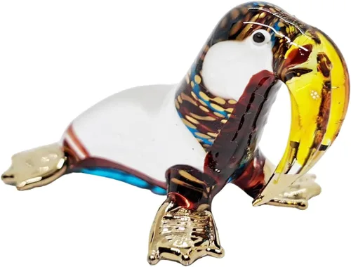 Miniatura 7 de Minúscula cabeza de elevación de 2 pulgadas, color marrón, azul, dorado, sello de morsa, león marino, animal de vidrio soplado a mano, lindo