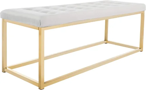 Miniatura 8 de SAFAVIEH Home Collection - Reynolds - Banco de acento tapizado copetudo color beige, banco de marco abierto estilo Parsons moderno para dormitorio