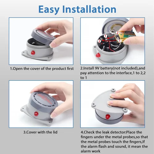 Miniatura 6 de Detector de fugas de agua, paquete de 1 unidad, alarma de agua Shackcom de 110 dB, inalámbrico, resistente al agua y funciona con pilas, alertas