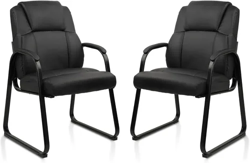 Miniatura 12 de CLATINA Silla de invitados de cuero, silla de mesa de conferencias de recepción con reposabrazos acolchados, sillón estacionario para sala de espera