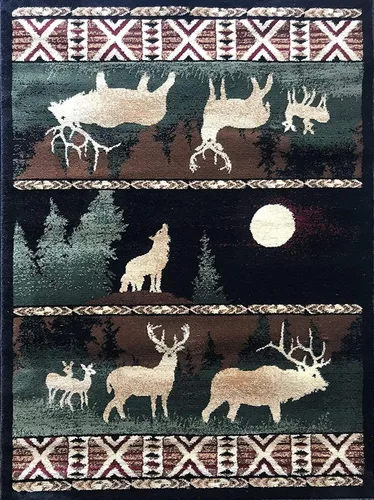 Miniatura 11 de Alfombra de pasillo estilo cabaña, estilo rústico, nativo americano, occidental, oso, alce, ciervo, vida silvestre, cabaña, diseño nativo 386