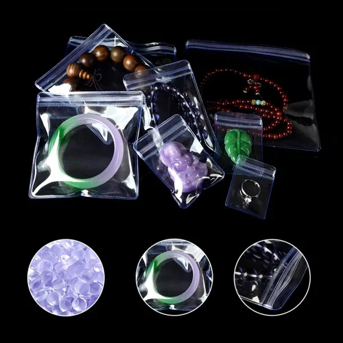 Miniatura 6 de Bolsas de plástico autoselladas, con cierre de cremallera, PVC transparente, bolsa de almacenamiento para joyas, bolsa de almacenamiento con cierre