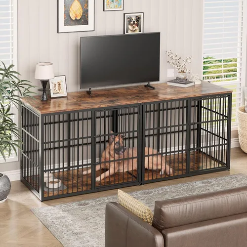 Miniatura 6 de Mueble de jaula para perros XXL de 48" con 3 puertas, jaula de madera combinada para mascotas, perrera resistente de interior para perros medianos a