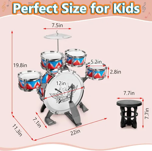 Miniatura 4 de Set de batería para niños pequeños de 3 a 5 años, kit de banda de jazz para niños, kit de rock, regalo perfecto de cumpleaños y Navidad - Juego