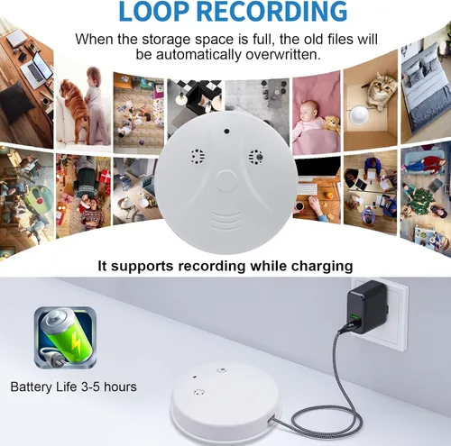 Miniatura 7 de Cámara oculta Detector de humo Video Cámara pequeña 1080P HD Cámara inalámbrica WiFi con visión nocturna y detección de movimiento Cámara