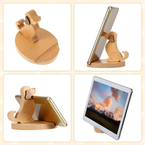 Miniatura 8 de Didiseaon Soporte de madera para teléfono celular con forma de cachorro, soporte para teléfono inteligente, soporte para tableta, soporte manos