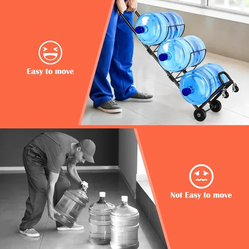 Miniatura 6 de Soporte para botella de agua de 5 galones, soporte dispensador de jarra de agua movible de 3 niveles con 4 ruedas, organizador de botellas de agua