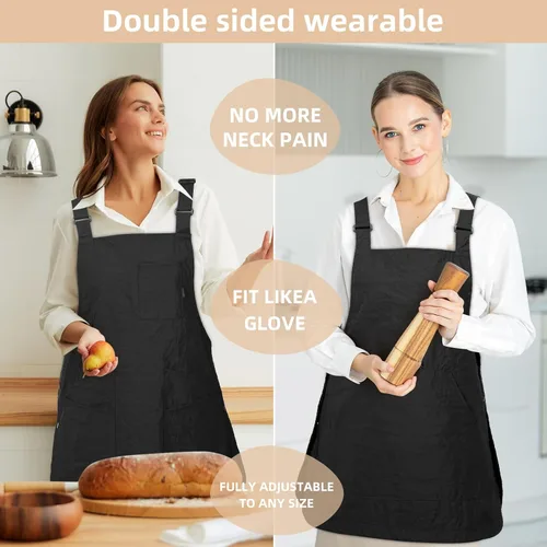 Miniatura 7 de Aprons for Women with Pockets Adjustable Double-Sided Wearable Durable Lightweight Chef Cooking Kitchen Restaurant
