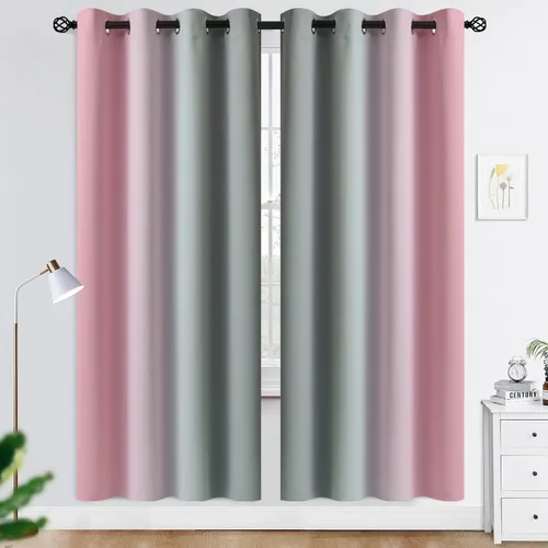 Miniatura 73 de COSVIYA Cortinas 100% Opacas Azul Degradado con Lazos Ajustables para Cocina Aislamiento Térmico Oscurecimiento de Habitación Cenefa con Bolsillo