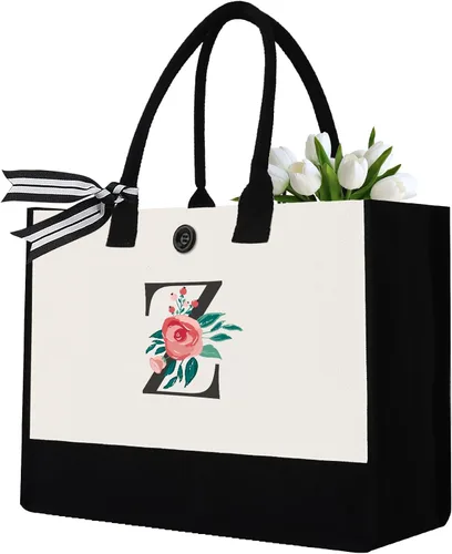 Miniatura 19 de Initial Canvas Tote Bag, Monogrammed Tote Bags Suitable for Mother's Day Wedding Beach