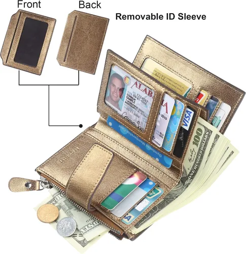 Miniatura 2 de Lavemi Cartera pequeña y compacta para mujer, con bloqueo RFID, de piel auténtica, con ventanas de identificación