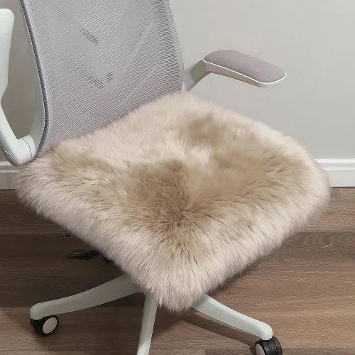 Miniatura 24 de LLB Fundas de Piel de Oveja para Silla Cojines de Silla de Oficina Almohadillas de Silla de Comedor Cojín de Asiento de Silla de Escritorio