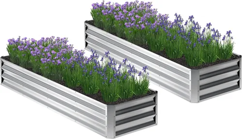Miniatura 13 de 2 camas de jardín elevadas galvanizadas de 4 x 2 x 1 pies, macetas elevadas, caja de jardín de metal, planta grande para plantar al aire libre, cama