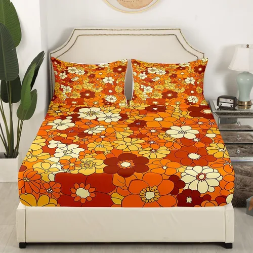 Miniatura 3 de Juego de ropa de cama con diseño floral bohemio, tamaño individual, diseño retro de flores groovy, 60S y 70S, diseño de flores hippie para niños