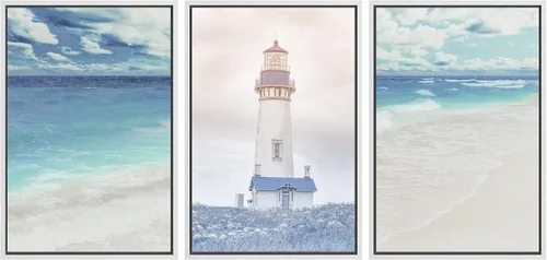 Miniatura 22 de SIGNWIN Lienzo enmarcado para pared, vista aérea de palmeras tropicales en un cielo azul, fotografía del océano costero, arte moderno, panorámico