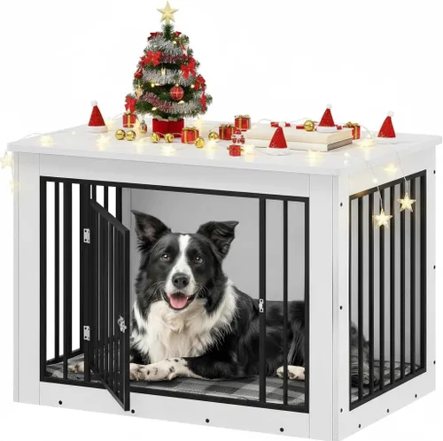 Miniatura 9 de YITAHOME Mueble de jaula para perros grandes, mesa auxiliar lateral, perrera moderna para perros de interior de hasta 60 libras, jaula de fusión