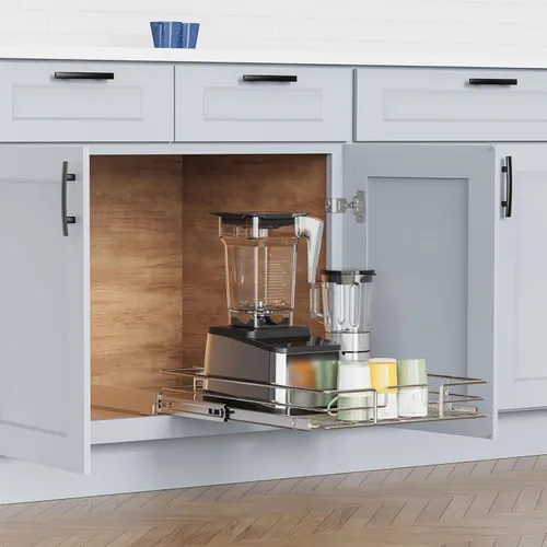 Miniatura 2 de ROOMTEC Organizador de gabinete extraíble (11 pulgadas de ancho x 21 pulgadas de profundidad), estantes deslizantes resistentes, cajones extraíbles