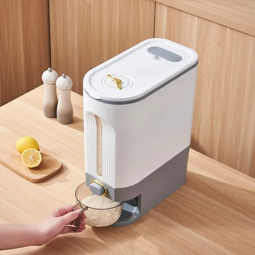 Miniatura 4 de Dispensador Sooyee de 22 libras para arroz, contenedor grande de grano con tapa, cilindro de medición a prueba de humedad, dispensador de cereales