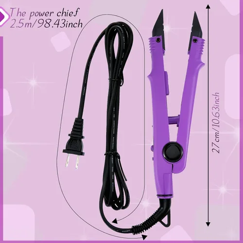 Miniatura 2 de Lothee Herramienta de extensiones de cabello Fusion con pegamento de queratina, cuentas de gránulo, enchufe estadounidense, cabeza B (morado)