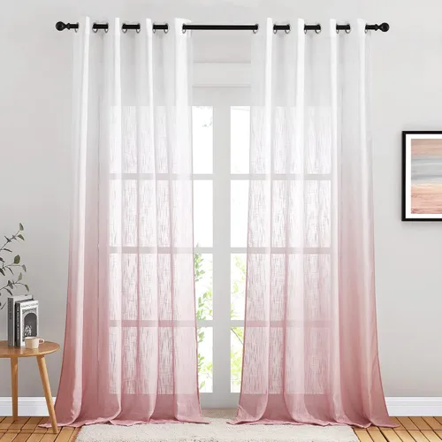 Miniatura 27 de NICETOWN Cortinas de lino sintético degradado para sala de estar, estilo noble con ojales, cortinas semitransparentes para niños, cortinas de Morado