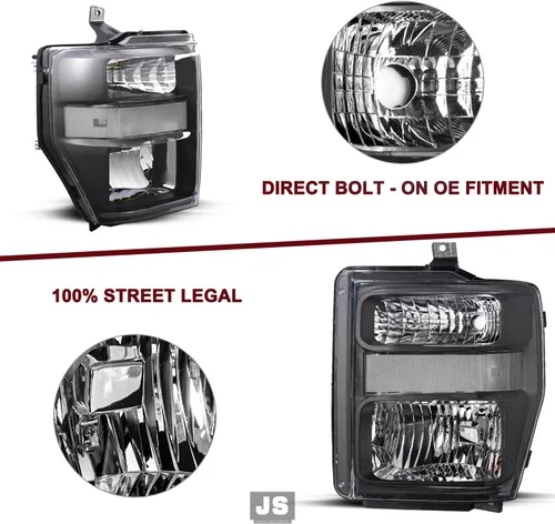Miniatura 4 de JSBOYAT Juego de focos delanteros de repuesto con bombillas para Ford F250 F350 F450 F550 Super Duty 2008-2010. Carcasa negra con reflector