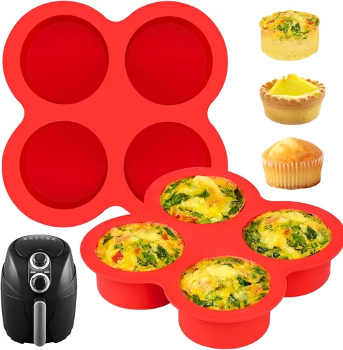 Miniatura 9 de Puyeipt Paquete de 2 moldes de silicona para mordeduras de huevo, sartenes redondas antiadherentes de silicona para frittata, sándwiches