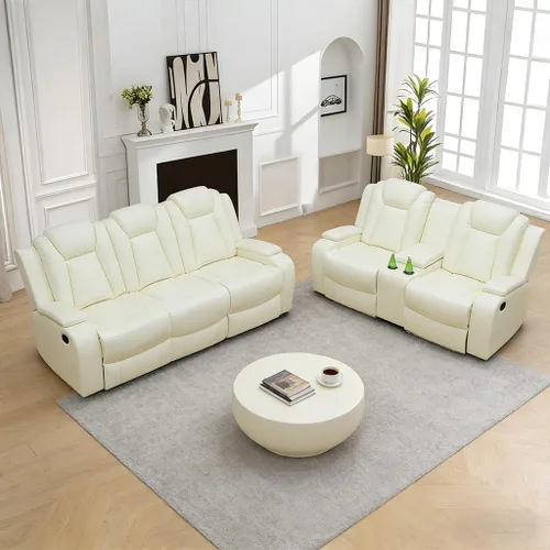 Miniatura 36 de Juego de sofá reclinable de cuero eléctrico con LED, juego de sala de estar de cuero, juego de sofá reclinable con puerto USB/soporte