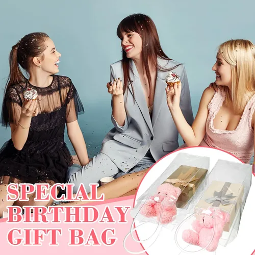 Miniatura 4 de Silkfly 30 bolsas de regalo de PVC transparente con asas de 10 x 4 x 4 pulgadas, bolsa de regalo reutilizable transparente rectangular para fiesta
