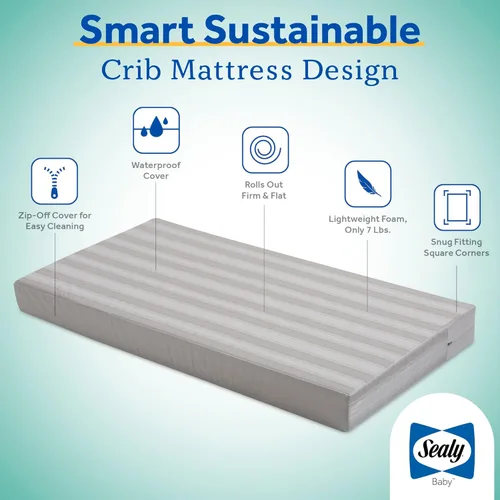 Miniatura 3 de Sealy Baby Colchón para cuna con diseño de mariposa y ajuste de cama infantil, espuma americana de primera calidad, lavable y fácil de limpiar, Raya