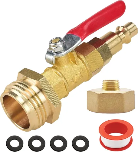 Kit de acondicionamiento de invierno para caravana, adaptador de soplado de RV con válvula de cierre, adaptador de soplado de aspersor con enchufe