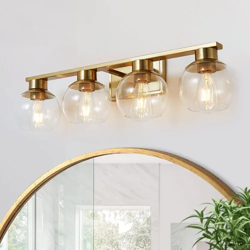 Miniatura 20 de PAZALA 2 luces de tocador, lámpara de pared de baño de latón cepillado con pantalla de vidrio esmerilado, lámpara de baño sobre espejo