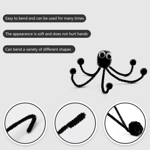 Miniatura 3 de 120 tallos de felpilla de pipa negra, tallos de chenilla, limpiadores de tuberías largos para manualidades, limpiadores de tuberías para rastas