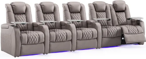Miniatura 69 de Weilianda Asientos de Cine en Casa de Cuero de Grano Superior Silla Reclinable con Reposacabezas Eléctrico y Reclinación Asientos de Película Sofá