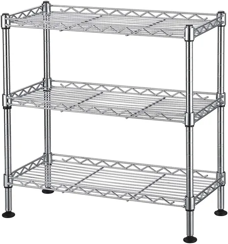 Miniatura 6 de Estantería de 3 niveles, estantería de alambre ajustable, estante de almacenamiento resistente, estante de esquina de metal para cocina, sala