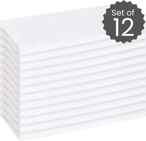 Miniatura 2 de Cotton Clinic Paquete de 12 servilletas de tela de punto vainica de gran tamaño de 20 x 20 pulgadas, tela de lino y algodón a medida con esquina