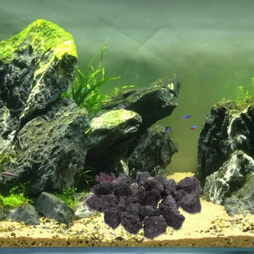 Miniatura 8 de IMIKEYA Black Stones 1 paquete de piedras naturales decorativas para paisajismo, rocas volcánicas para cuencos de fuego, hogueras, juegos de troncos