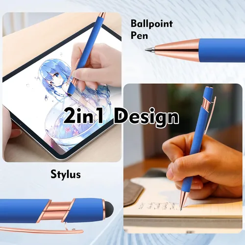 Miniatura 2 de 12 PCS Bolígrafos 2 en 1 con Punta Stylus, Bolígrafo de Metal con Tinta Negra de 1.0 mm, Stylus para Pantallas Táctiles (Oro Rosa y Azul Claro)