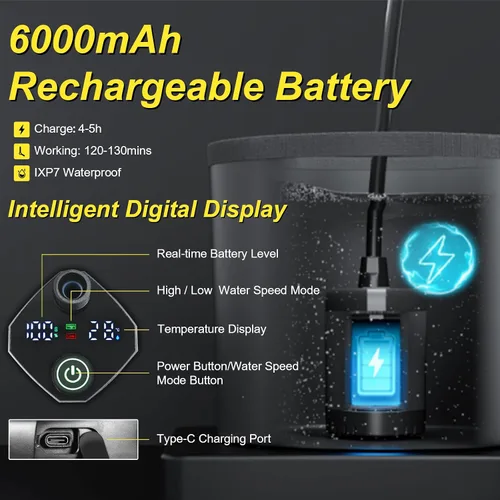 Miniatura 4 de Tienda de ducha desplegable para camping, tienda de ducha portátil para exteriores con ducha recargable de 6000 mAh